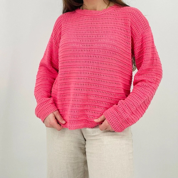 vintage coastal cowgirl bubblegum pink slouchy pointelle crewneck sweater size m - Picture 3 of 9